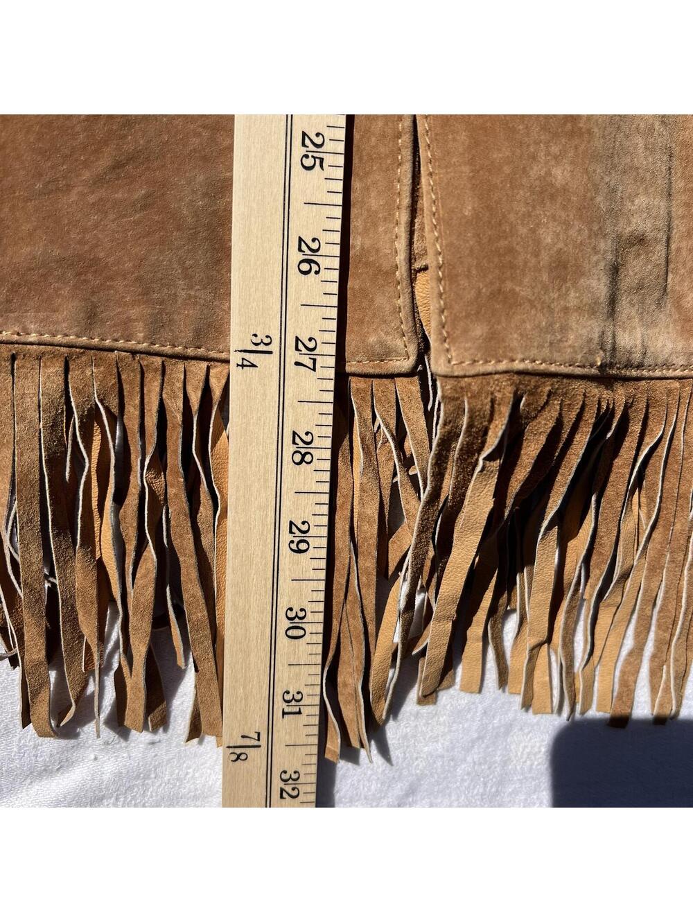 Vintage Western Fringe Suede Leather Jacket Tan Brown Button Front Coat Size XL - Picture 7 of 9